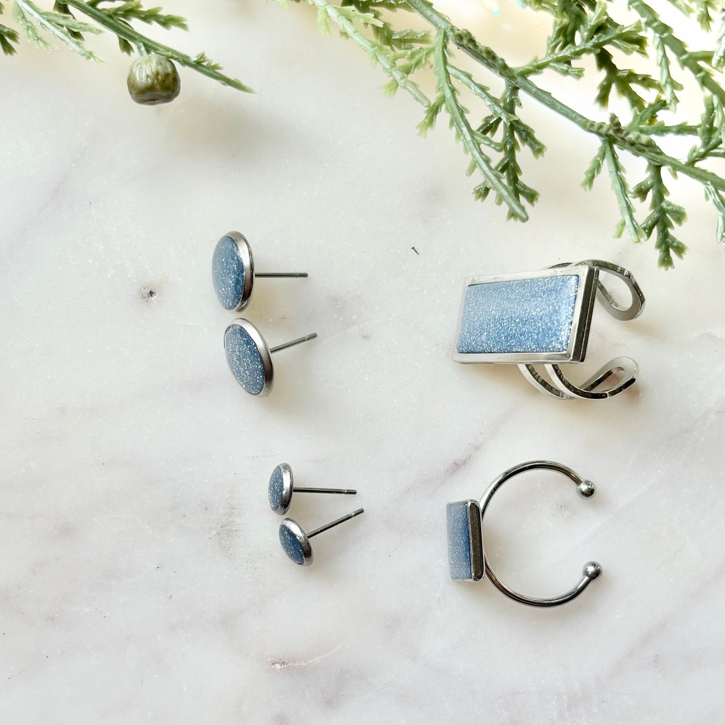 Gina | Bevel Studs| Blue Grey | Summer