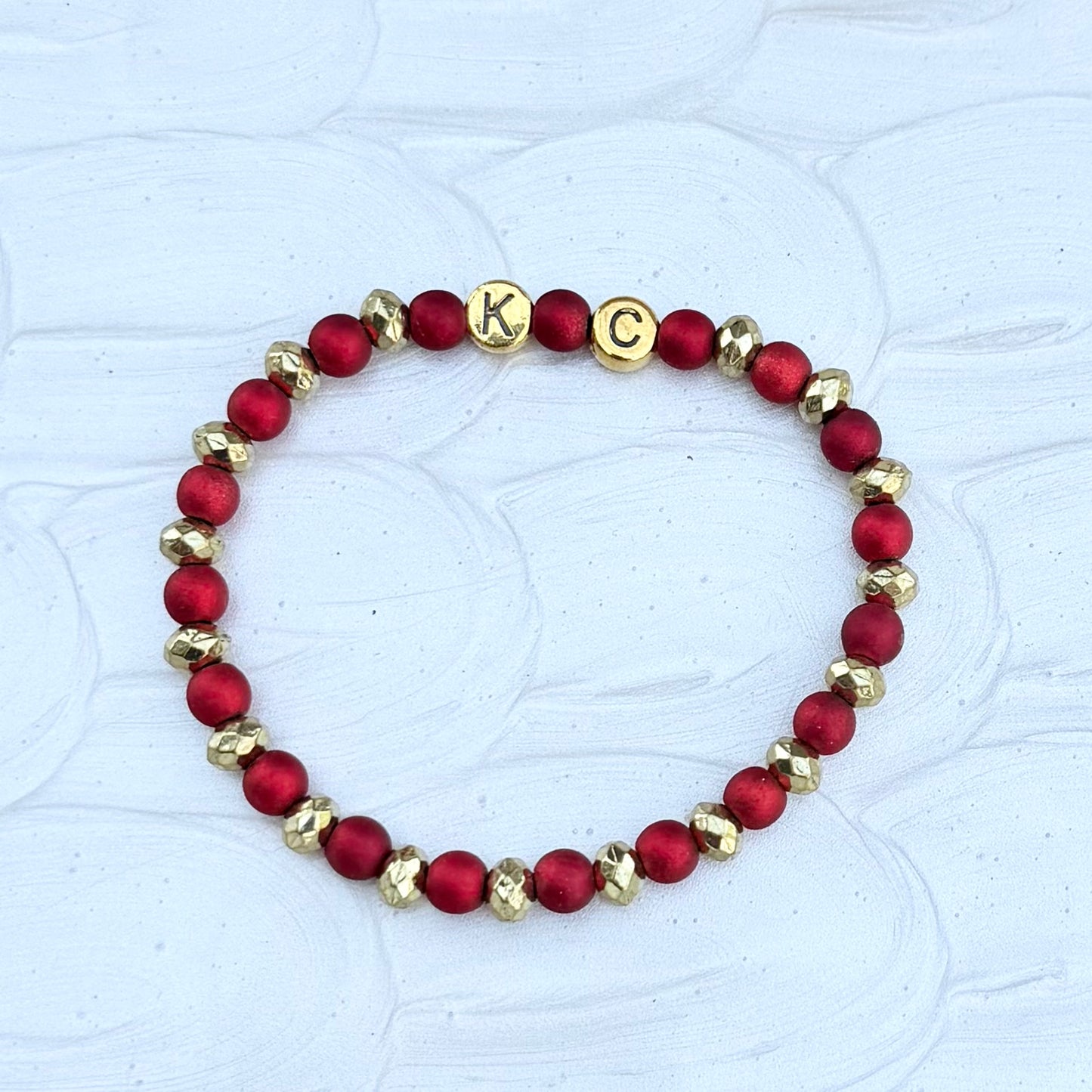 KC Football Bracelets | Dark Red Faceted Gold KC