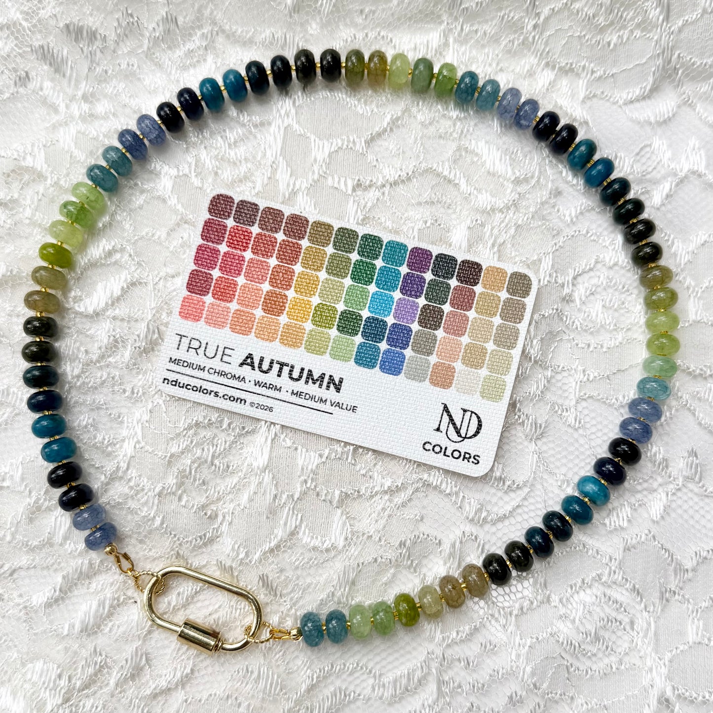 Ava | Blues and Greens with Gold Spacers | True Autumn