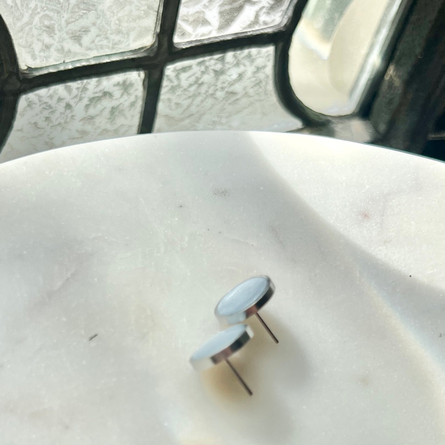 Opal | Light Blue Grey Bevel Stud | Summer