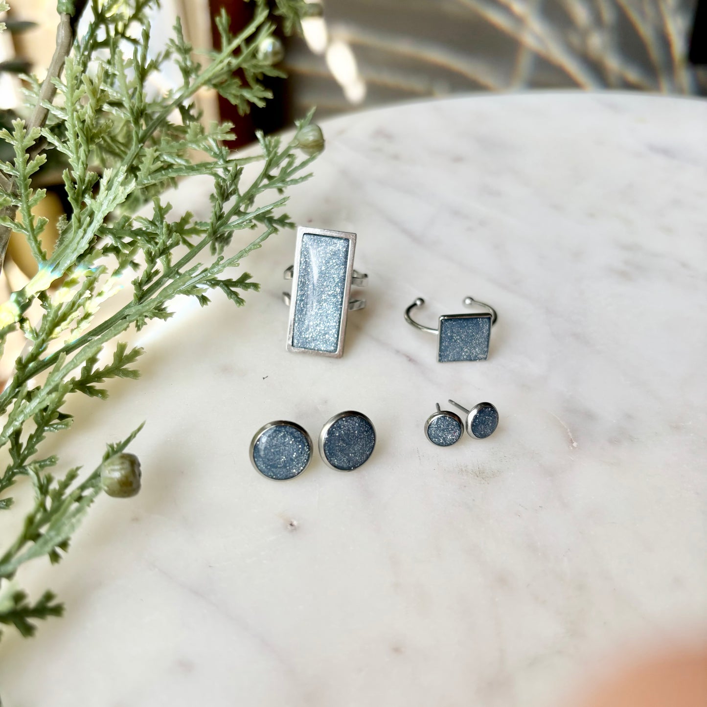 Gina | Bevel Studs| Blue Grey | Summer