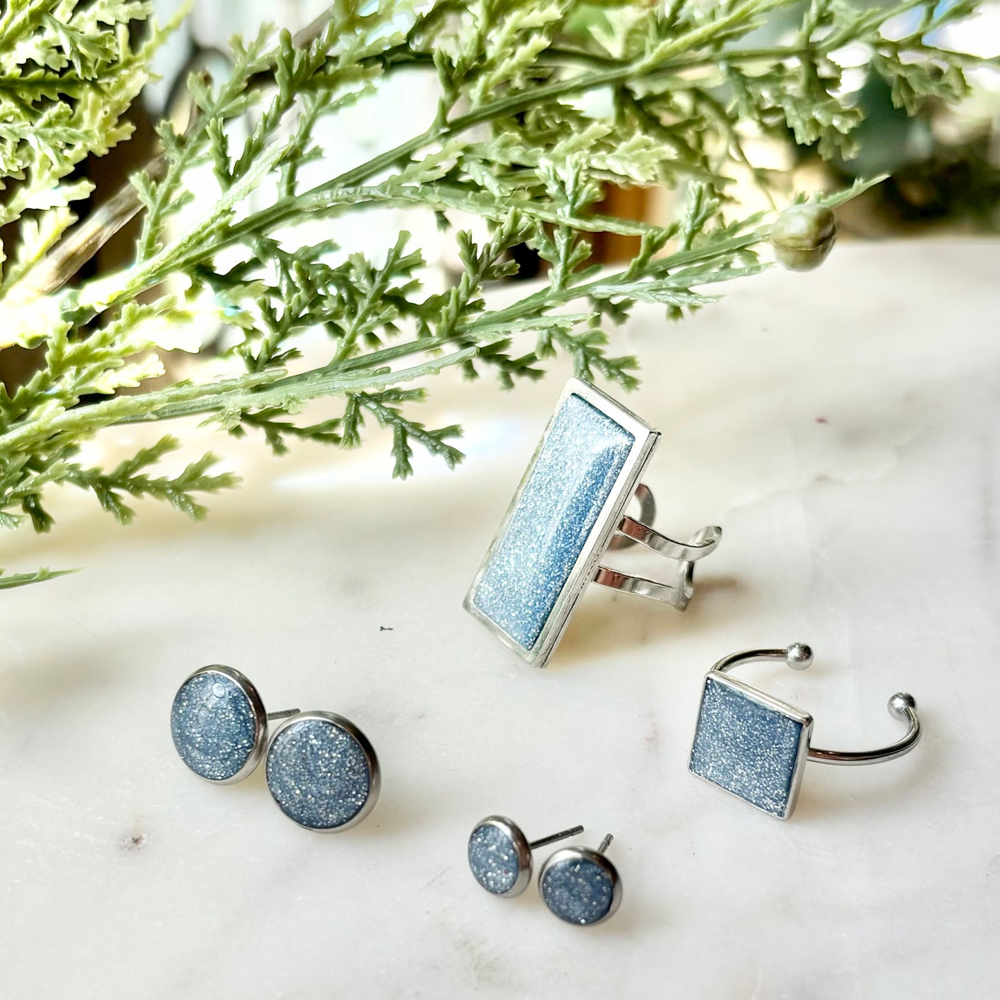 Gina | Bevel Studs| Blue Grey | Summer