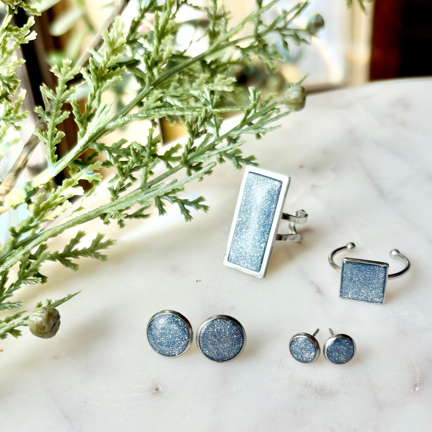 Gina | Bevel Studs| Blue Grey | Summer