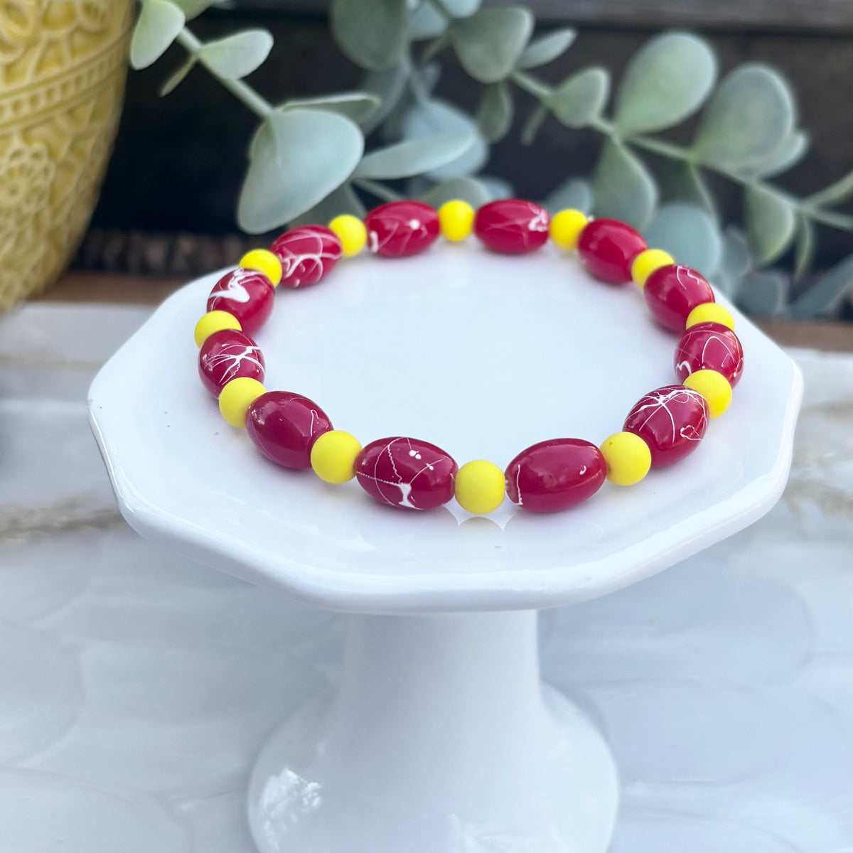 KC Football Bracelets | Splattered Red and Yellow
