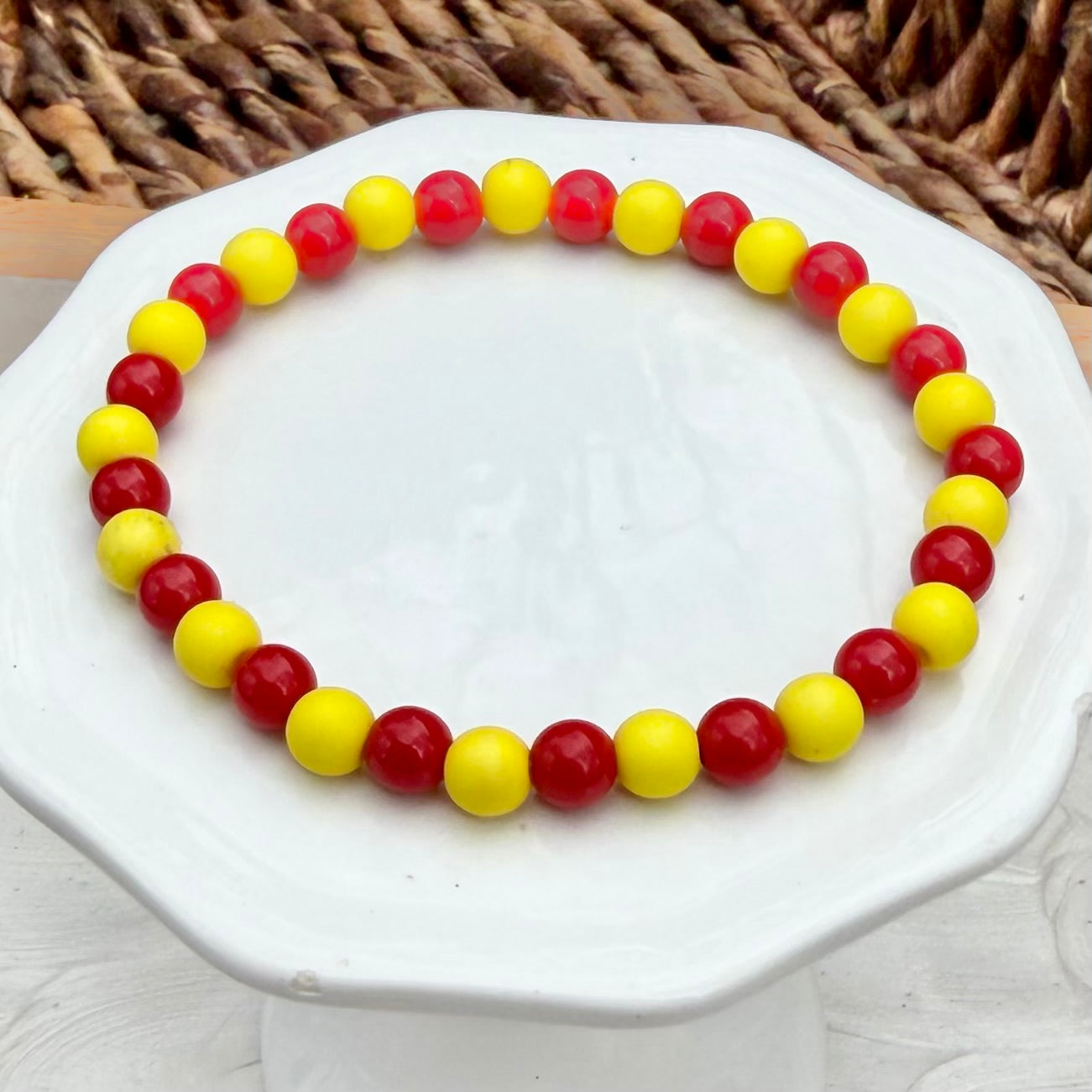 KC Football Bracelets | Small Red Matte Yellow