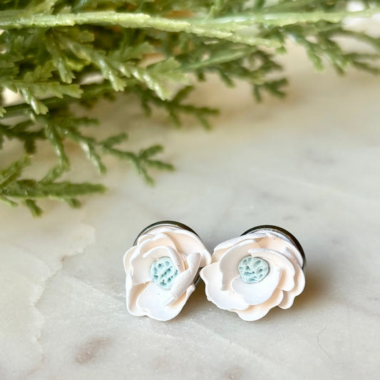 Floral Studs | Soft White and Pastel Aqua | Summed