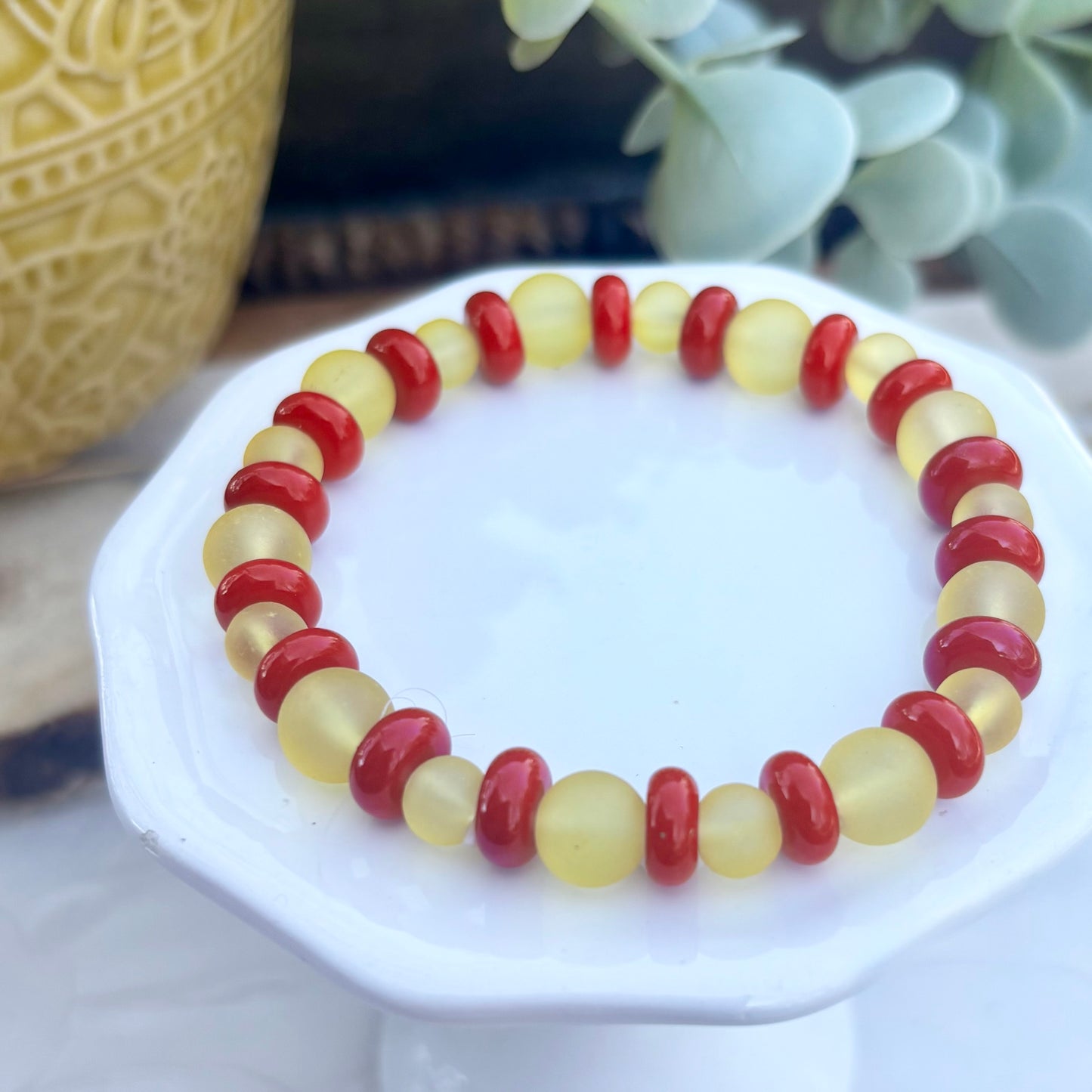 KC Football Bracelets | Flat Red and Opaque Yellow