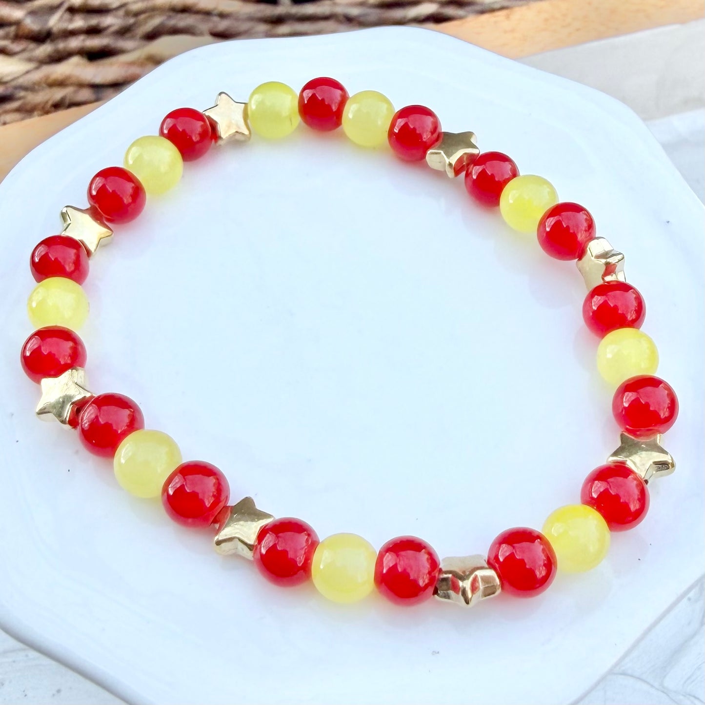KC Football Bracelet | Opaque Red and Yellow Stars