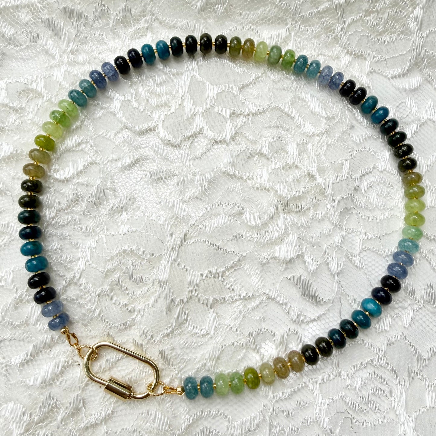 Ava | Blues and Greens with Gold Spacers | True Autumn