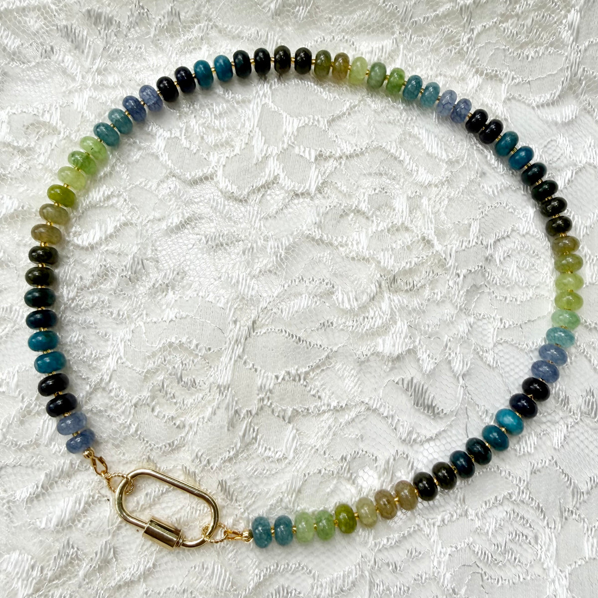 Ava | Blues and Greens with Gold Spacers | True Autumn