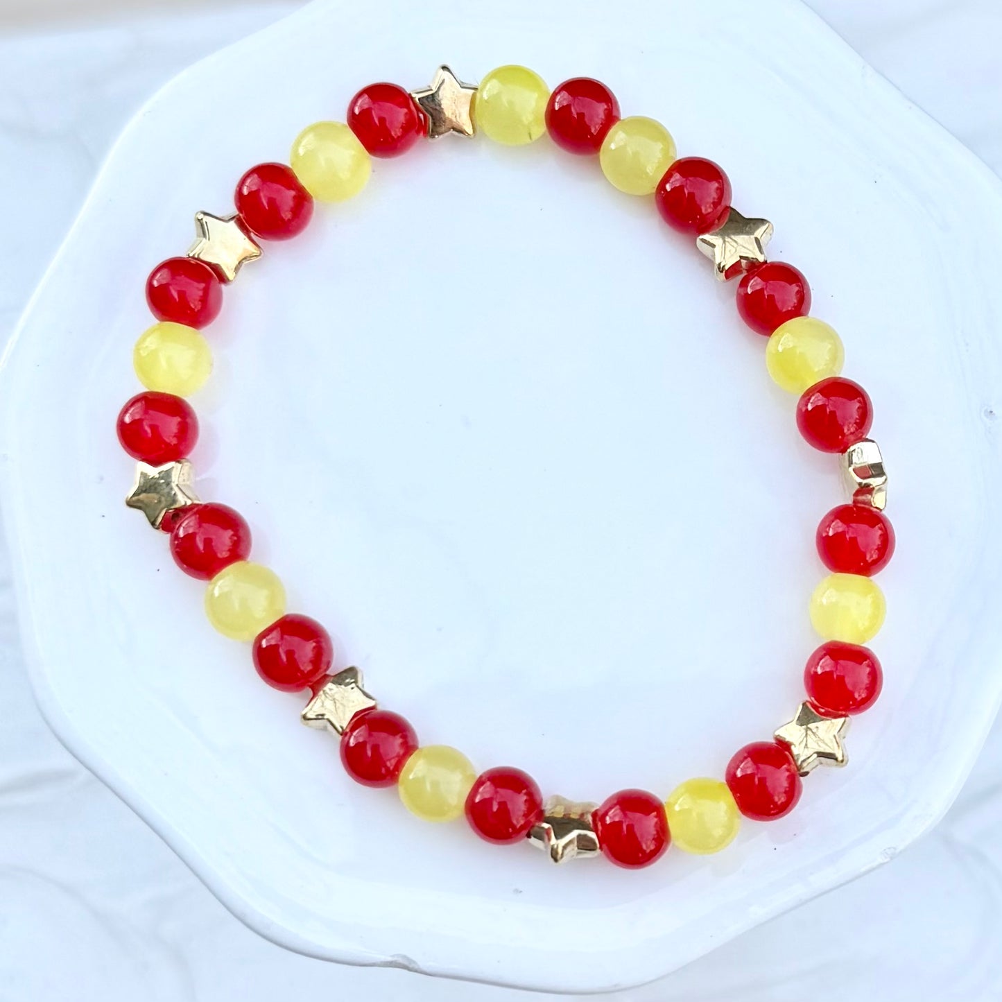 KC Football Bracelet | Opaque Red and Yellow Stars