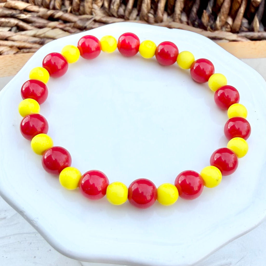 KC Football Bracelets | Large Red Matte Yellow