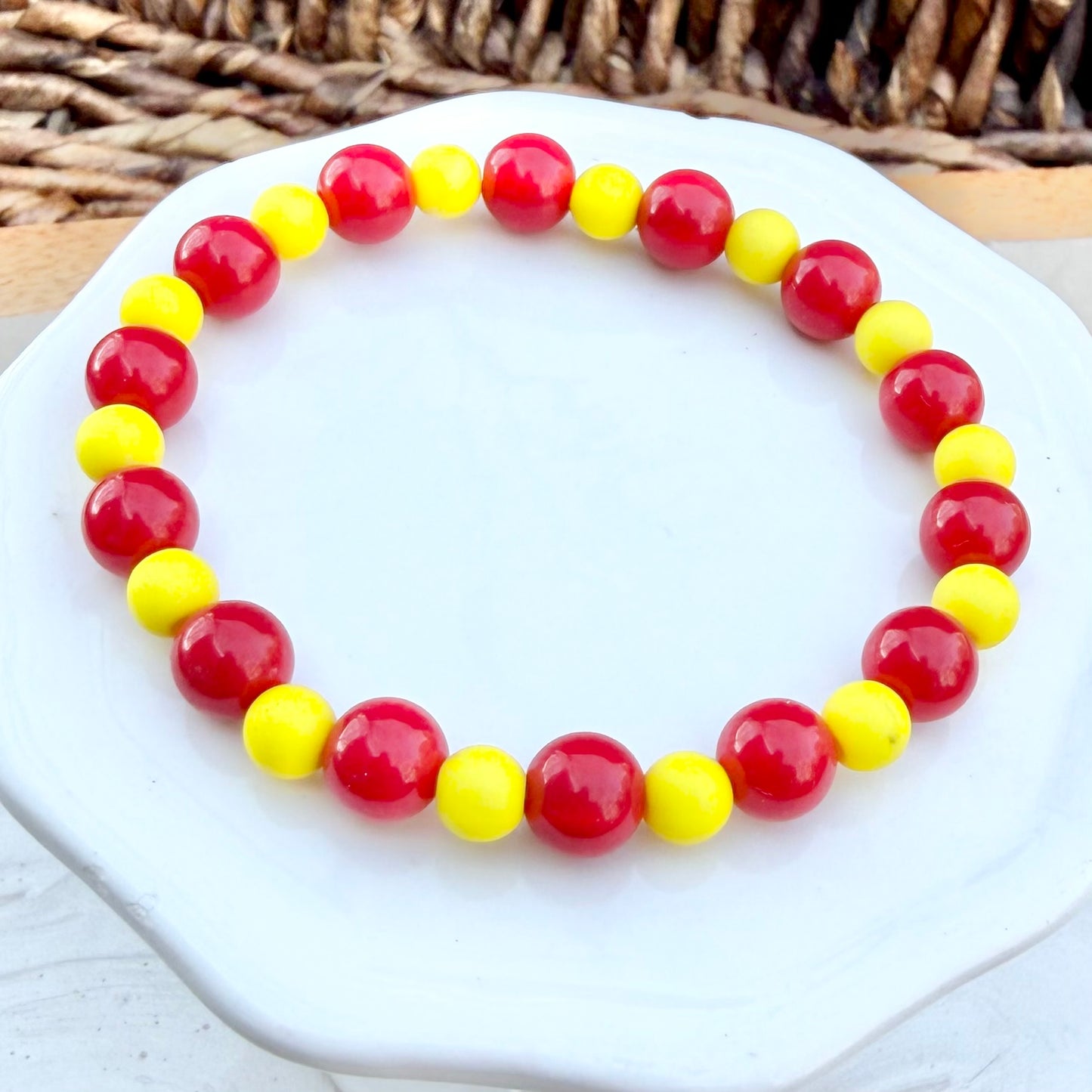 KC Football Bracelets | Large Red Matte Yellow
