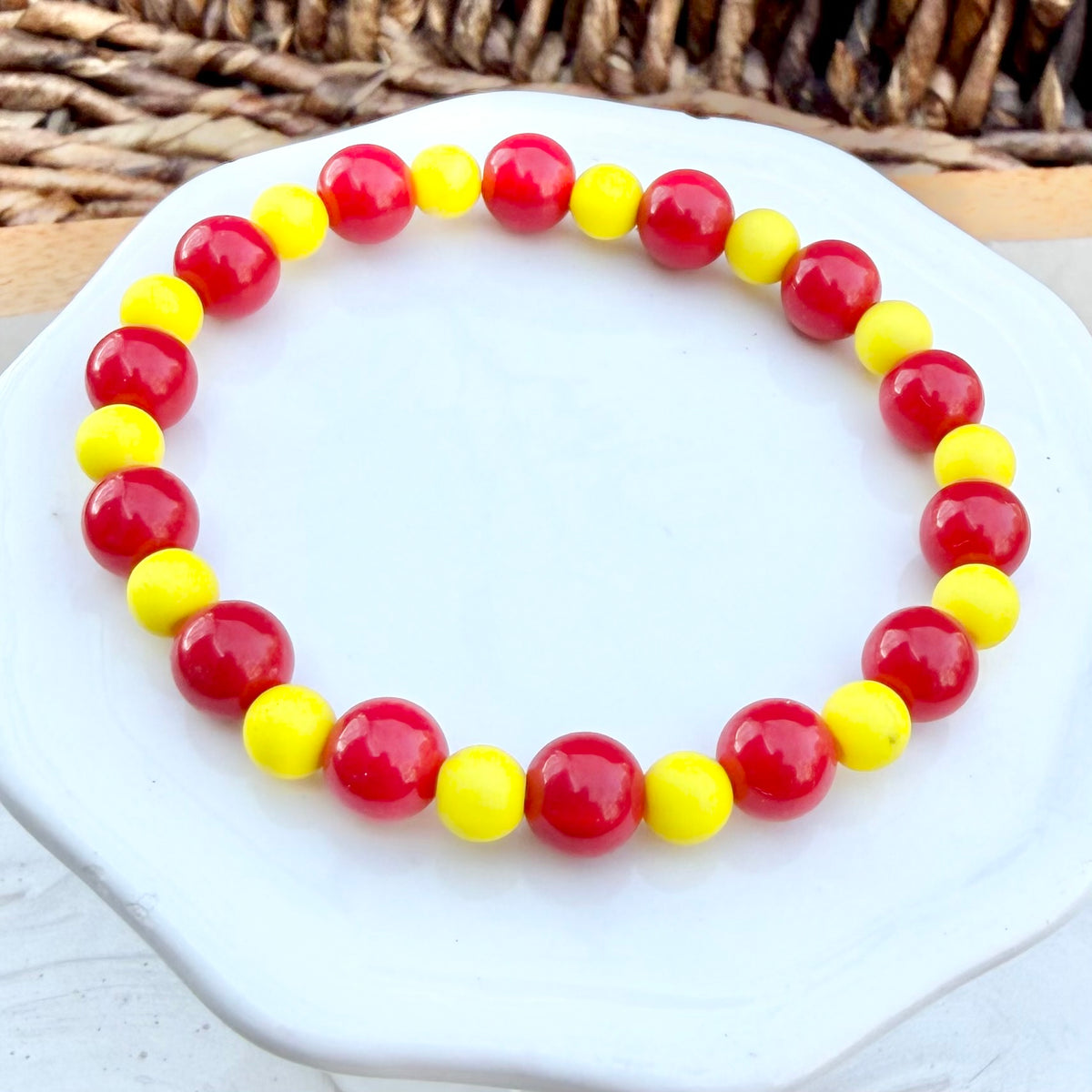 KC Football Bracelets | Large Red Matte Yellow