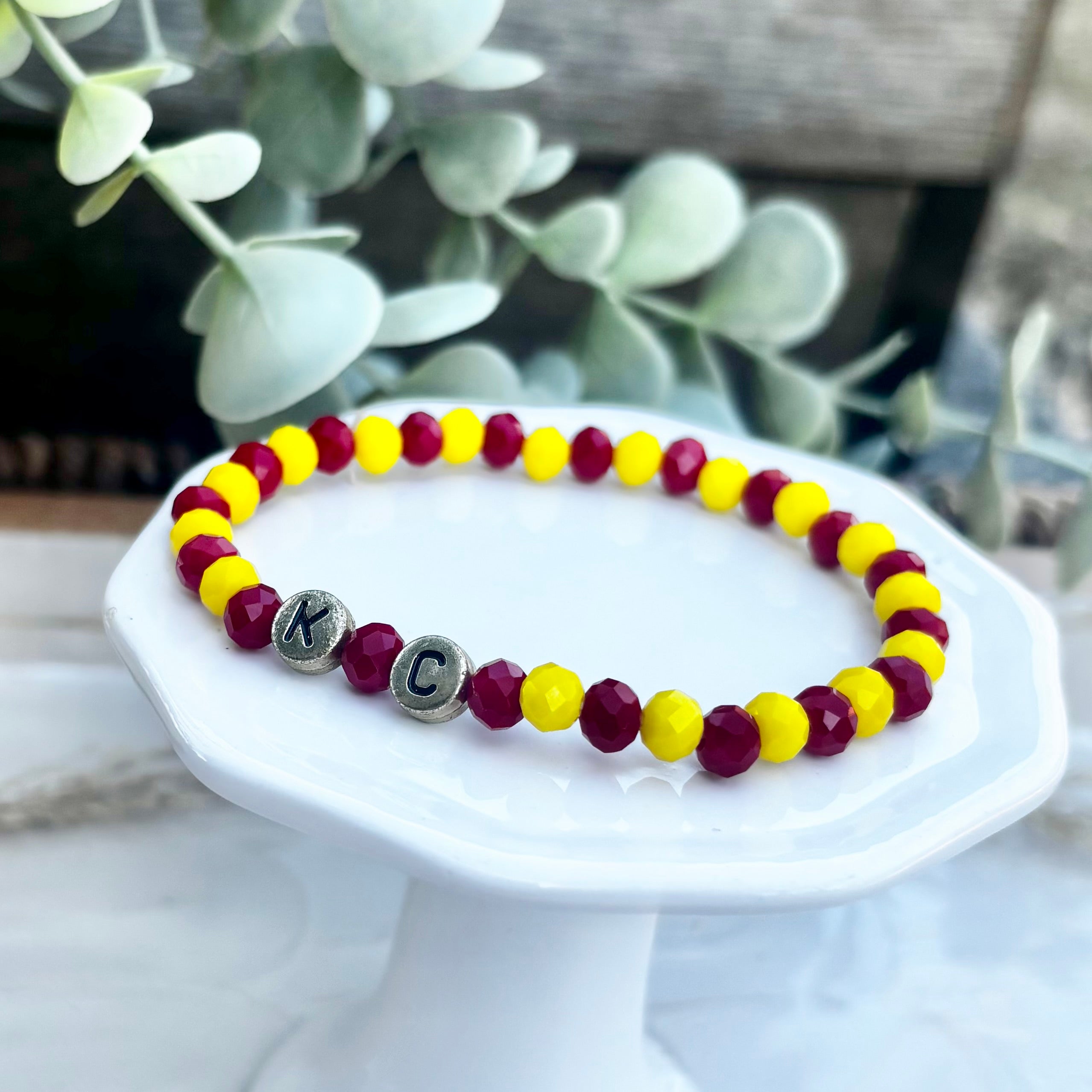 KC Football Bracelets | Faceted Red and Yellow