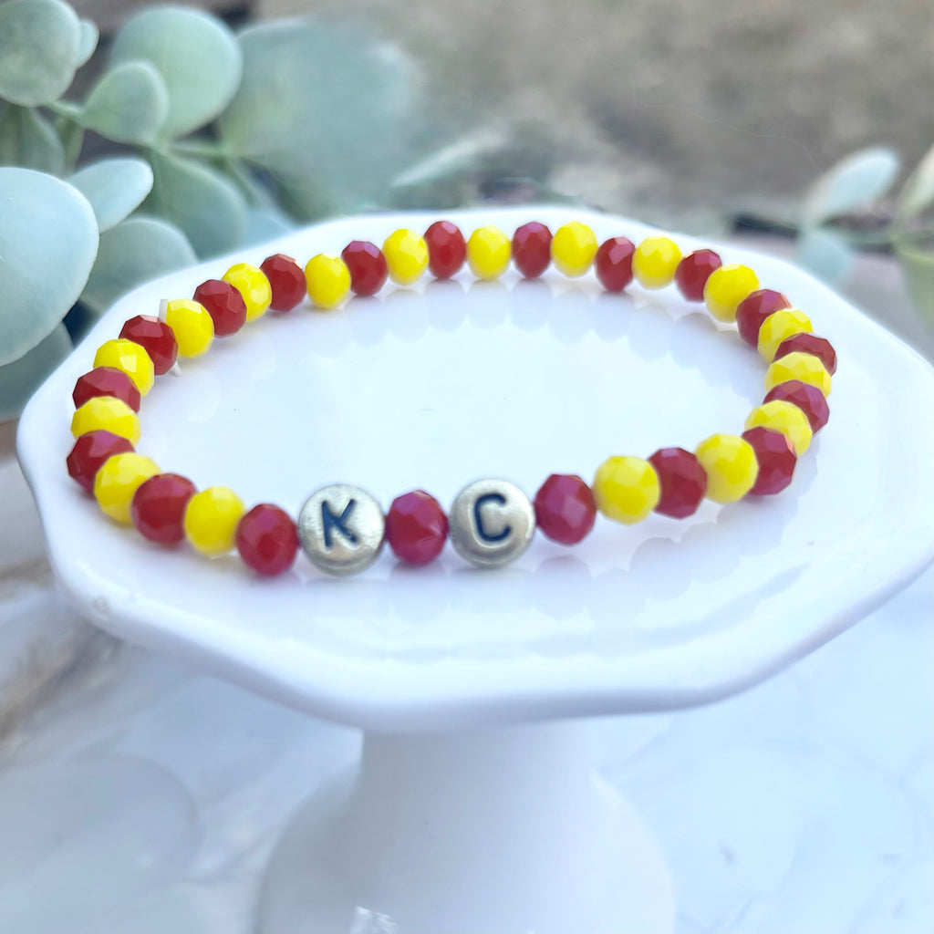 KC Football Bracelets | Faceted Red and Yellow