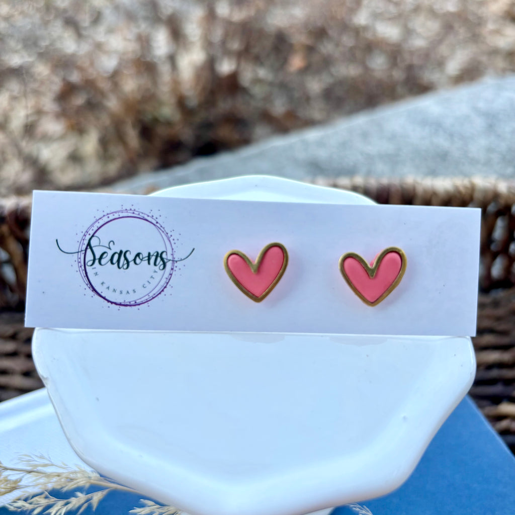 Heart Studs | Coral