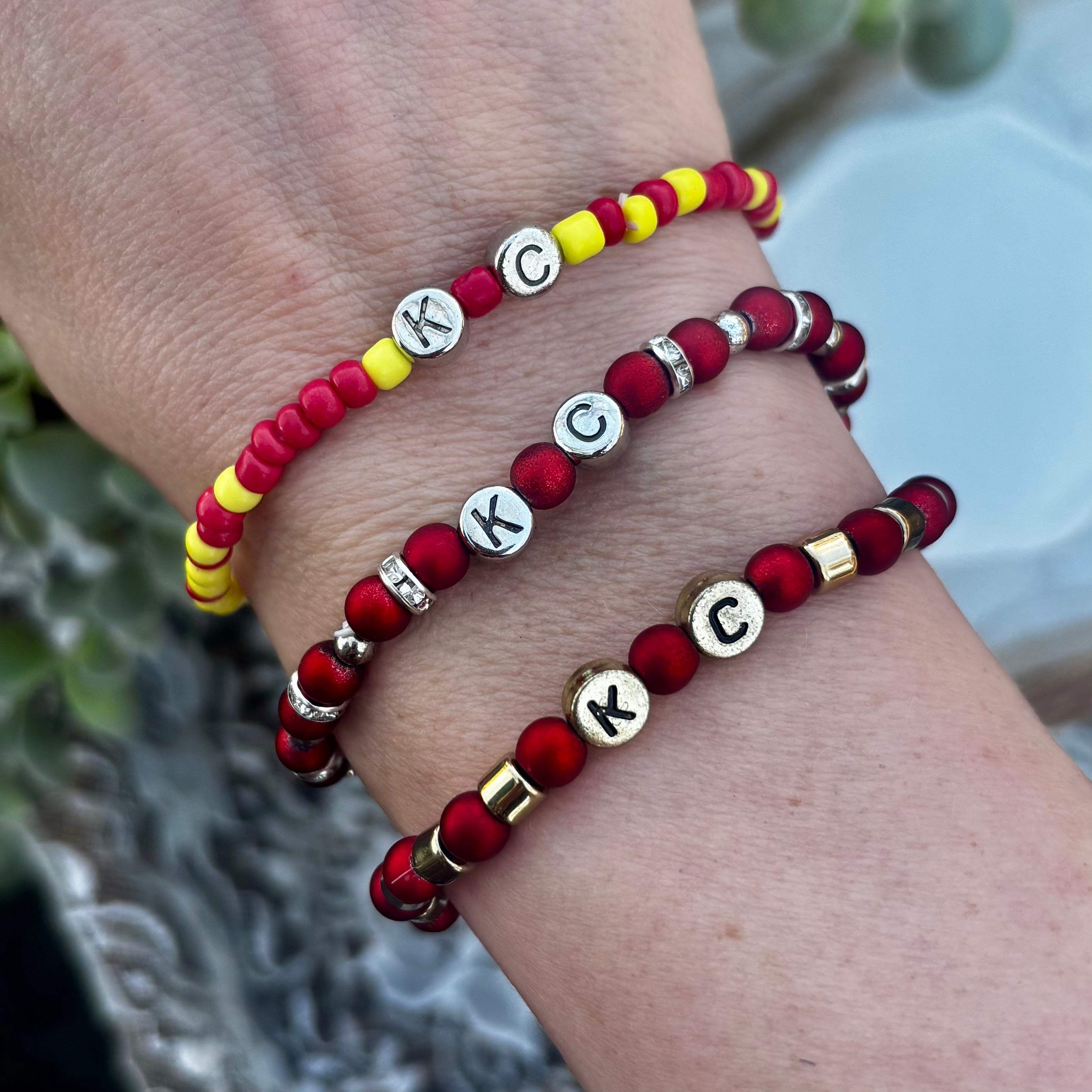 KC Football Bracelets | Red and Silver