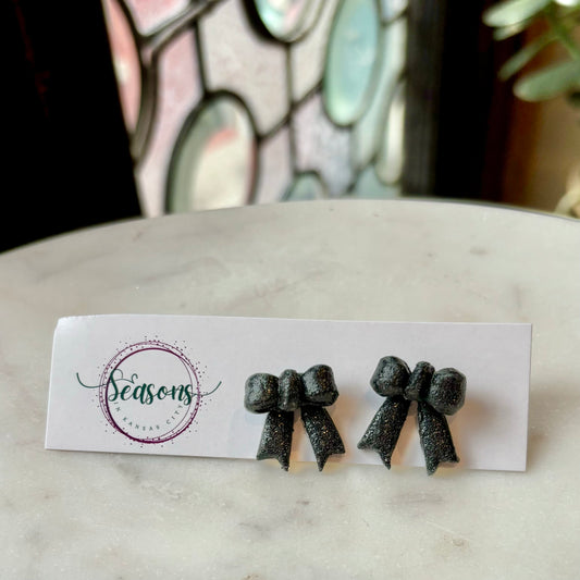 Bow Studs | Black Glitter | Winter