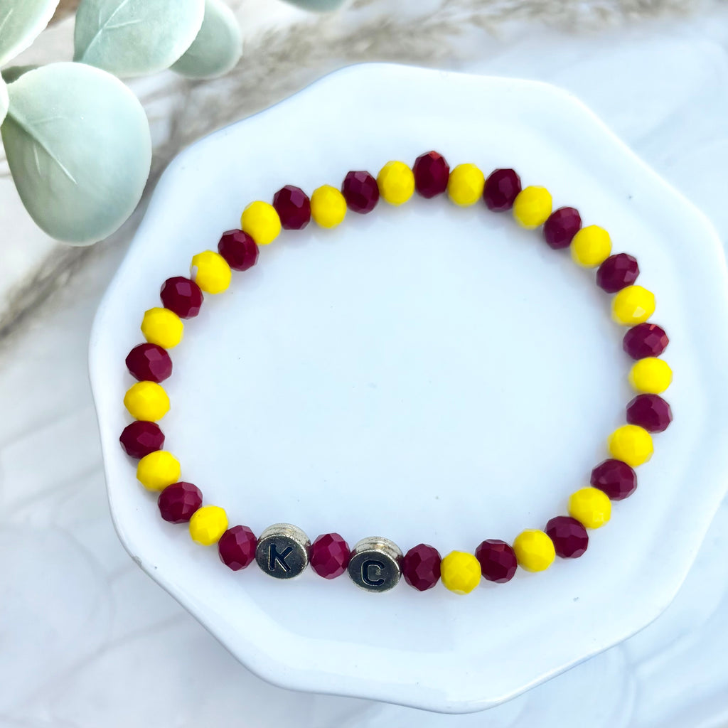 KC Football Bracelets | Faceted Red and Yellow
