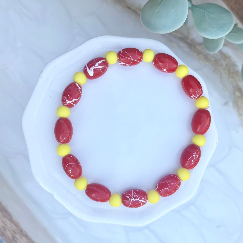 KC Football Bracelets | Splattered Red and Yellow